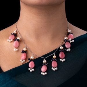 Pink Lotus Pearl Necklace with Earrings
